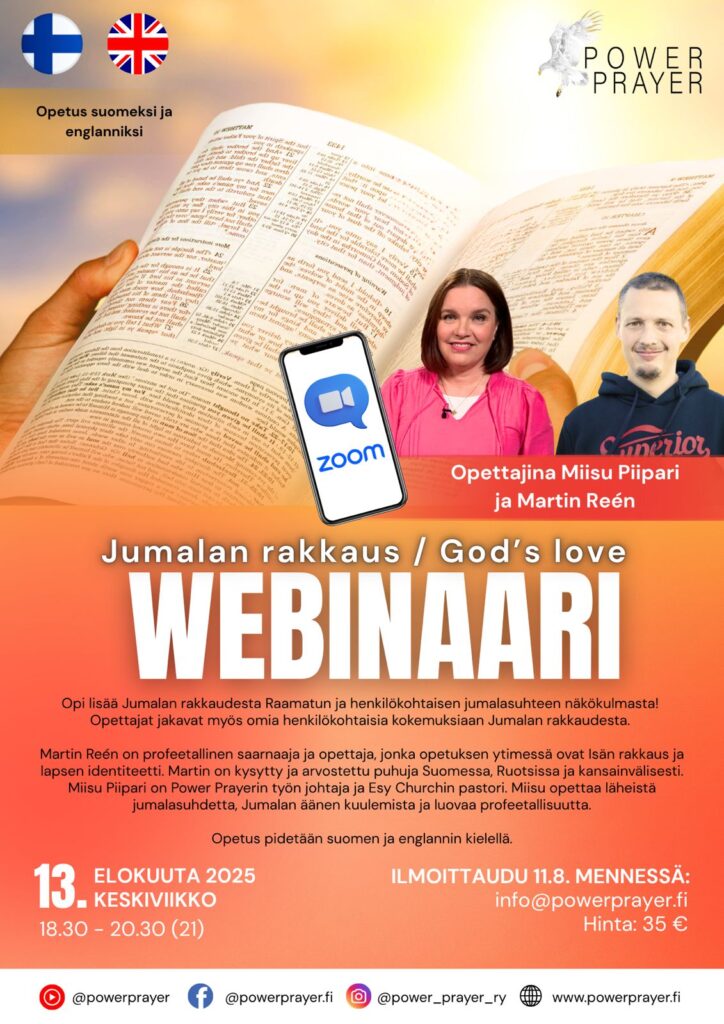 Kuvassa Raamattu ja opettajat Miisu Piipari ja Martin Reén sekä tarkemmat tiedot webinaarista