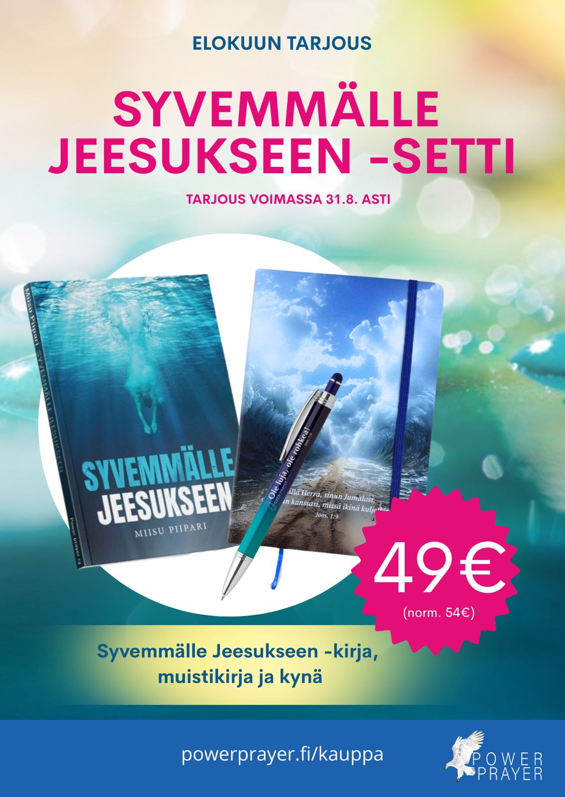 ELOALE: Setti: Syvemmälle Jeesukseen -kirja, -muistikirja ja sinisävyinen mustekynä - Image 2