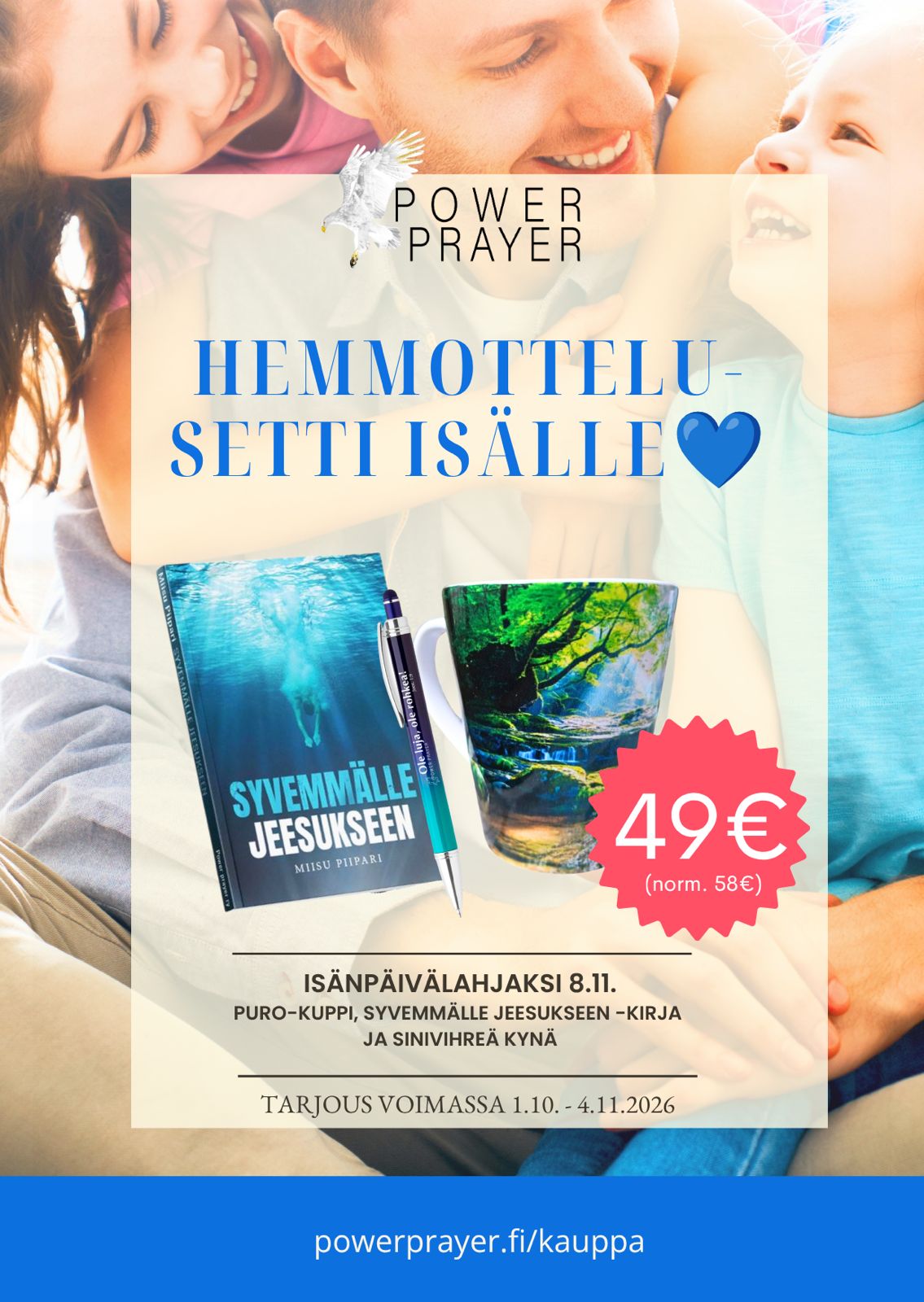 TARJOUS: Setti: Syvemmälle Jeesukseen -kirja, sinisävyinen mustekynä ja Puro-muki - Image 2